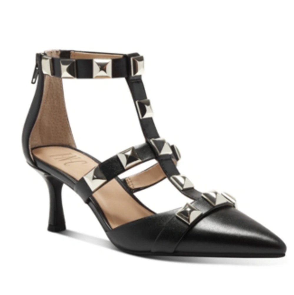 INC  Womens Black Mixed Media Gilana Pointed Toe Kitten Heel Heeled Sandal